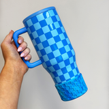 Multi Blue Checkered Silicone Protective Boot for Tumbler