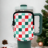 Groovy Christmas Checkered Neoprene Pouch for 40 OZ Tumbler