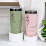 Personalized Floral 20 OZ Tumbler with Slider Lid