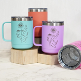 Personalized Birth Flower Travel Coffee Camp Mug