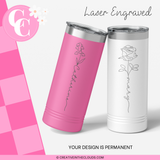 Personalized Birth Flower Skinny Tumbler - 22 OZ