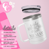 Personalized Floral Grandma Travel Coffee Camp Mug with Grandkids Names