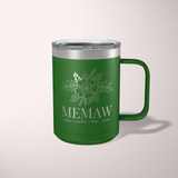 Personalized Floral Grandma Travel Coffee Camp Mug with Grandkids Names