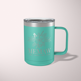 Personalized Floral Grandma Travel Coffee Camp Mug with Grandkids Names