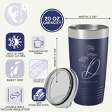 Personalized Floral Initial with Name 20 OZ Tumbler with Slider Lid
