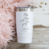 Personalized Floral Initial with Name 20 OZ Tumbler with Slider Lid