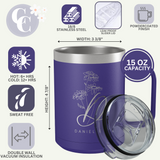 Personalized Floral Initial Insulated Coffee Camp Mug