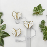Gold White Bow Straw Topper - 10 MM for Thick Straws