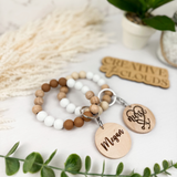 Boho Neutral Silicone Beaded Wristlet with Personalization