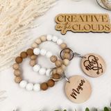 Boho Neutral Silicone Beaded Wristlet with Personalization