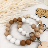 Boho Neutral Silicone Beaded Wristlet with Personalization