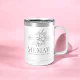 Personalized Floral Grandma Travel Coffee Camp Mug with Grandkids Names