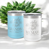 Personalized Floral Grandma Travel Coffee Camp Mug with Grandkids Names