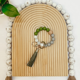 Olive Silicone Beaded Wristlet Keychain