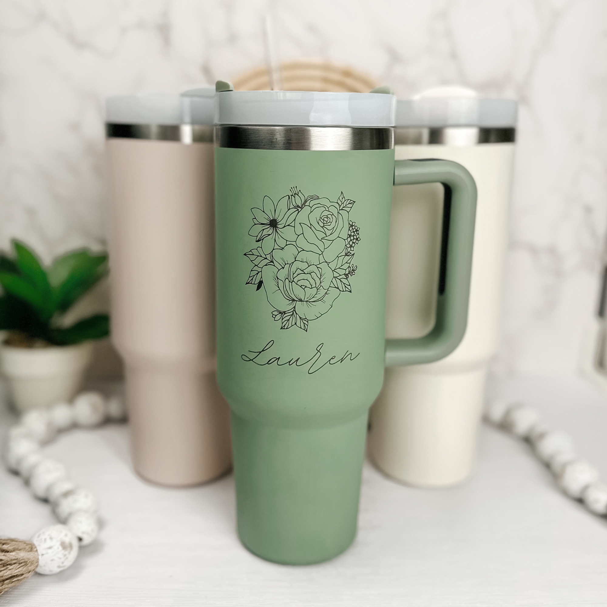 Personalized 40oz Tumbler with Handle & Straw