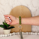 Olive Silicone Beaded Wristlet Keychain