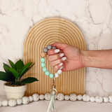 Teal Silicone Beaded Wristlet Keychain