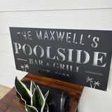 Custom Name Poolside Bar and Grill Metal Sign
