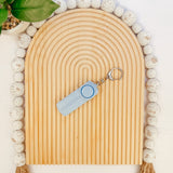 Powder Blue LED Flashlight Alarm Keychain