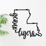 Geaux Tigers Louisiana Shaped Metal Sign