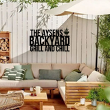 Backyard Bar & Grill Metal Sign with Name