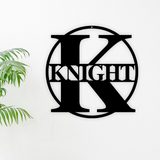 Modern Monogram Metal Sign with Family Name