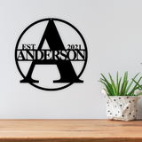 Modern Monogram Metal Sign with Family Name