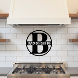 Modern Monogram Metal Sign with Family Name