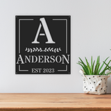 Family Name Initial Metal Sign with Established Date