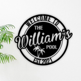 Personalized Welcome To The Family Pool Sign