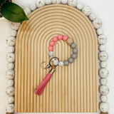 Pink Silicone Beaded Wristlet Keychain