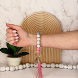 Pink Silicone Beaded Wristlet Keychain
