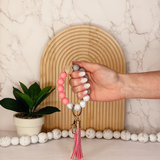 Pink Silicone Beaded Wristlet Keychain