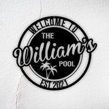 Personalized Welcome To The Family Pool Sign
