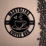 Coffee Bar Metal Sign with Name and Established Date
