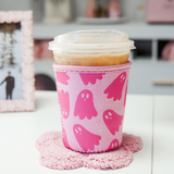 Pink Halloween Ghost Insulated Drink Sleeve Coffee Coozie