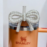 Diamond Pearl Bow Straw Topper for Tumbler