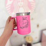 Personalized Teacher Floral Apple Insulated Coffee Camp Mug