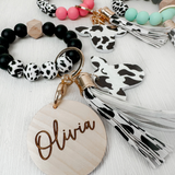 Cow Print Silicone Beaded Wristlet with Personalization