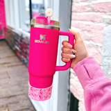 Hot Pink Floral Heart Silicone Boot for Tumbler