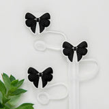 Black and White Bow Straw Topper - 10 MM for Thick Straws