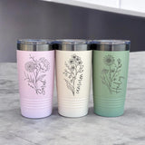 Birth Flower with Name 20 OZ Tumbler with Slider Lid