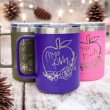 Personalized Teacher Floral Apple Insulated Coffee Camp Mug